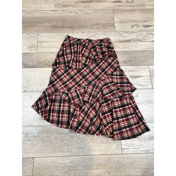 Easel red and gray plaid ruffled skirt size M - Picture 1 of 11